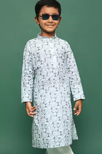 blue cotton printed kurta for kids