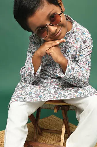 multicolor cotton printed kurta for kids