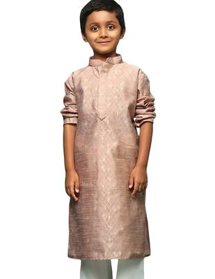 beige silk printed kurta for kids 1