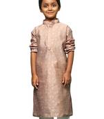 beige silk printed kurta for kids