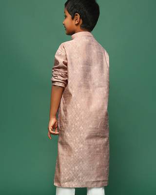 beige silk printed kurta for kids 4
