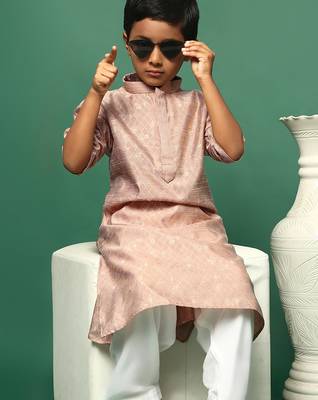 beige silk printed kurta for kids 5
