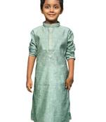 green silk printed kurta for kids