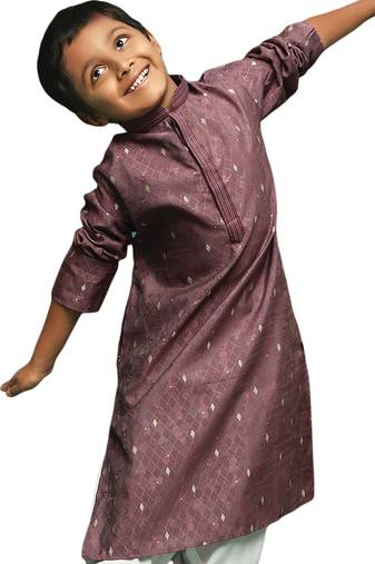 red silk printed kurta for kids