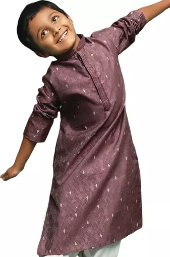 red silk printed kurta for kids