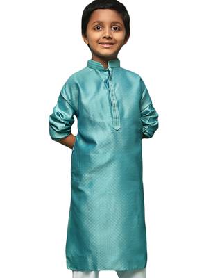 green silk printed kurta for kids 1