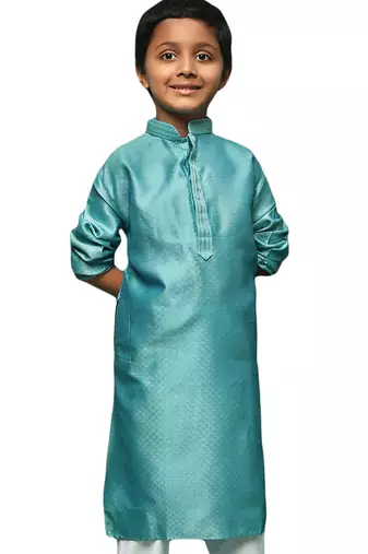 green silk printed kurta for kids