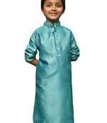 green silk printed kurta for kids
