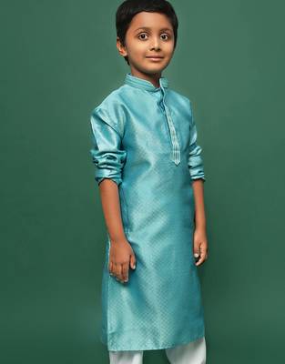 green silk printed kurta for kids 2