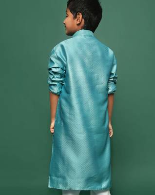green silk printed kurta for kids 4