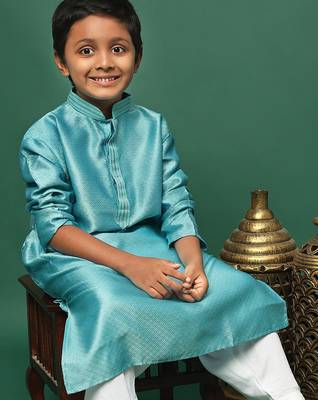 green silk printed kurta for kids 5