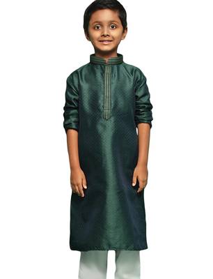 green silk printed kurta for kids 1