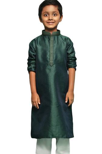 green silk printed kurta for kids