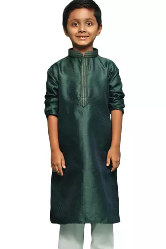 green silk printed kurta for kids