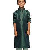 green silk printed kurta for kids