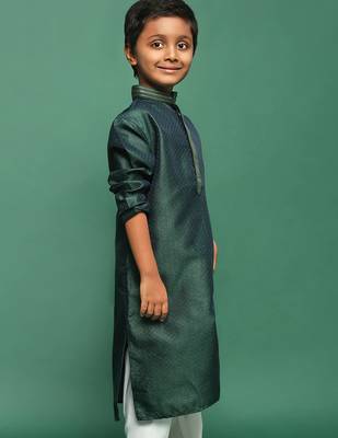 green silk printed kurta for kids 2