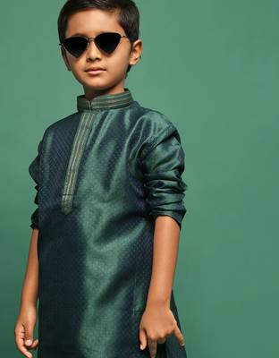 green silk printed kurta for kids 3