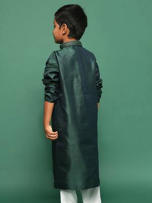 green silk printed kurta for kids 4
