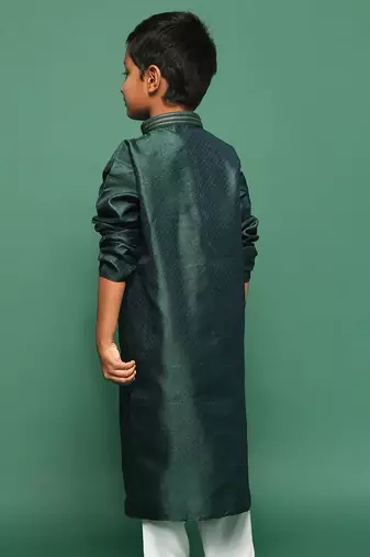 green silk printed kurta for kids