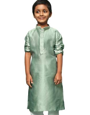 green silk printed kurta for kids 1