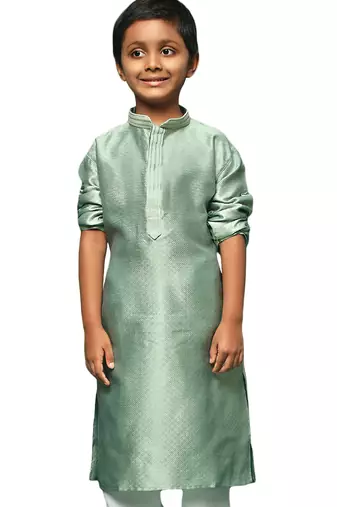green silk printed kurta for kids