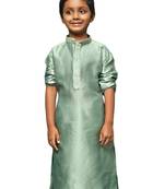 green silk printed kurta for kids