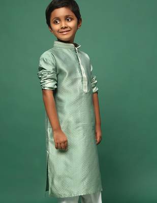 green silk printed kurta for kids 2