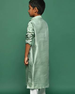 green silk printed kurta for kids 4