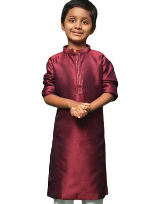 maroon silk printed kurta for kids 1