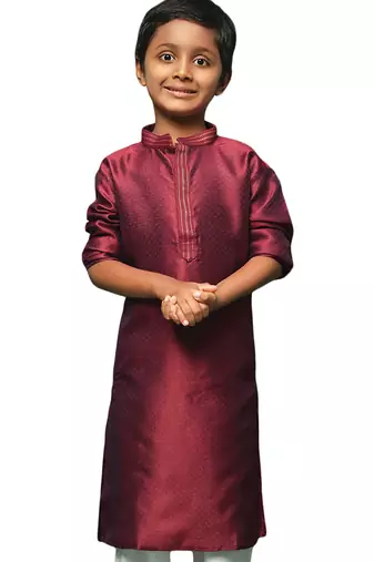 maroon silk printed kurta for kids
