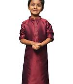 maroon silk printed kurta for kids