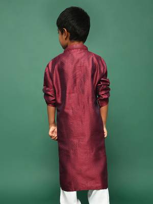 maroon silk printed kurta for kids 4