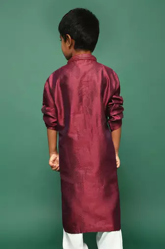 maroon silk printed kurta for kids
