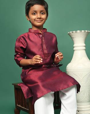 maroon silk printed kurta for kids 5