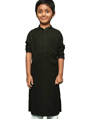 green cotton printed kurta for kids 1