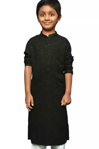 green cotton printed kurta for kids
