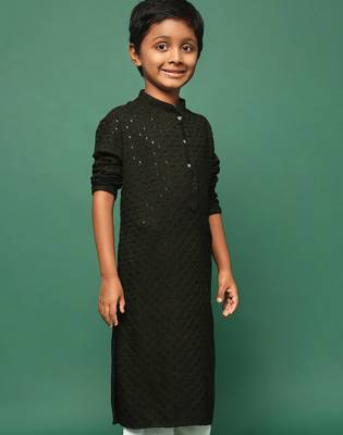 green cotton printed kurta for kids 2