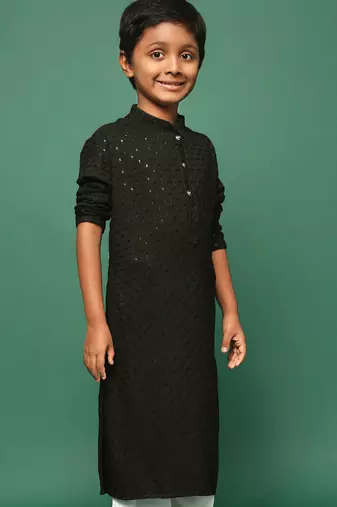 green cotton printed kurta for kids