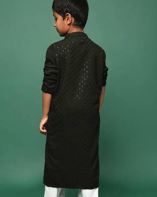green cotton printed kurta for kids 4