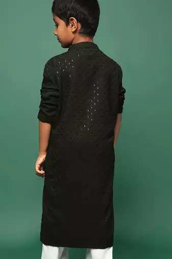 green cotton printed kurta for kids