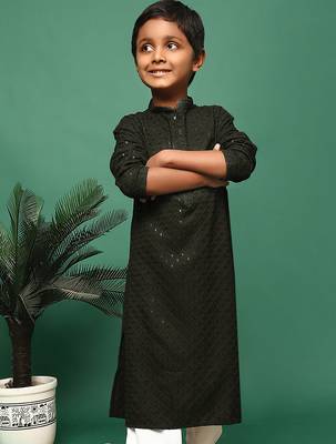 green cotton printed kurta for kids 5