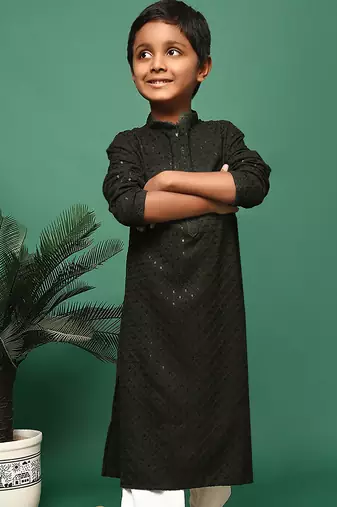 green cotton printed kurta for kids