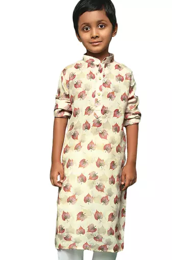 red cotton printed kurta for kids