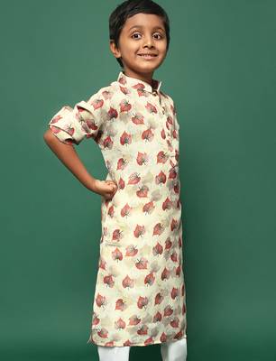 red cotton printed kurta for kids 2