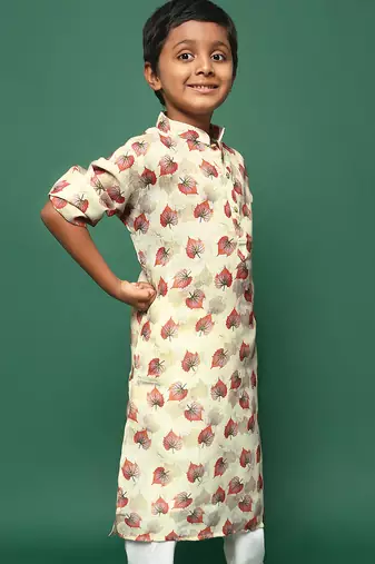 red cotton printed kurta for kids
