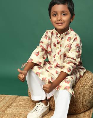 red cotton printed kurta for kids 3