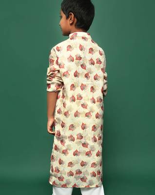 red cotton printed kurta for kids 4