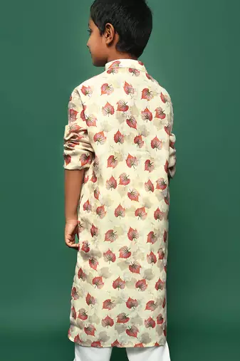 red cotton printed kurta for kids
