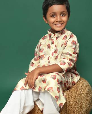 red cotton printed kurta for kids 5