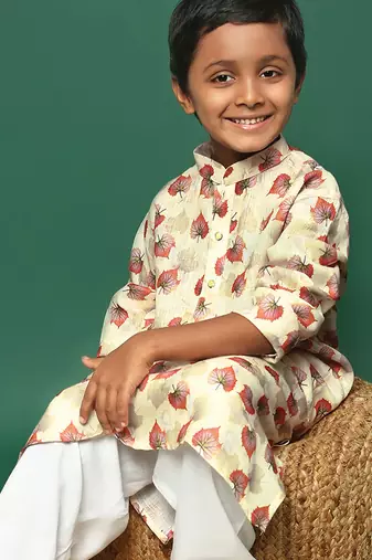 red cotton printed kurta for kids